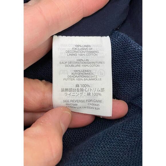 J. Crew Women's Size 0 Navy Blue Green Rickrack Trim Lined Linen Pencil Skirt - Picture 4 of 7